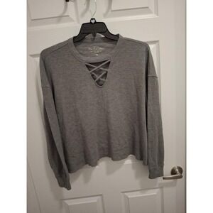 Hollister XL Gray Lace Up V-Neck Versatile Pullover Sweater‎